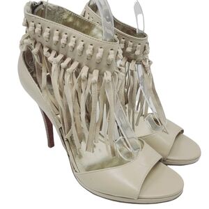 Falchi by Falchi | Women's Cream Leather Amanda Heels With Fringe (Size 8.5)